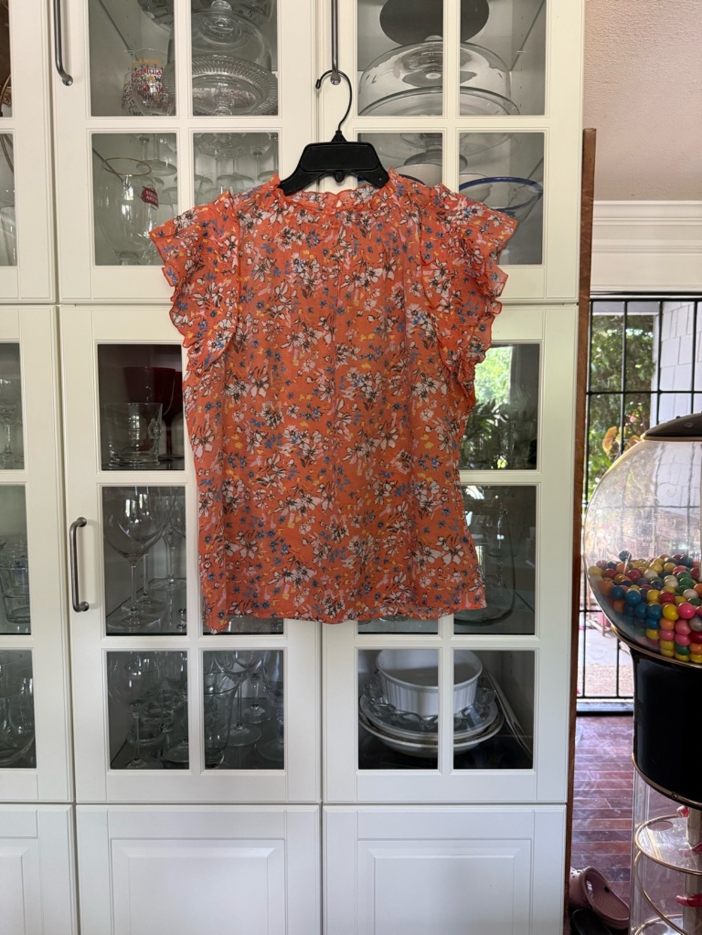 Nanette Lepore Coral Floral Ruffle Top